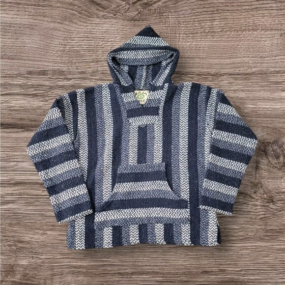 Baja Joe Adult Small S Blue Long Sleeve Hooded Poncho Rug Pullover Unisex - Picture 1 of 5